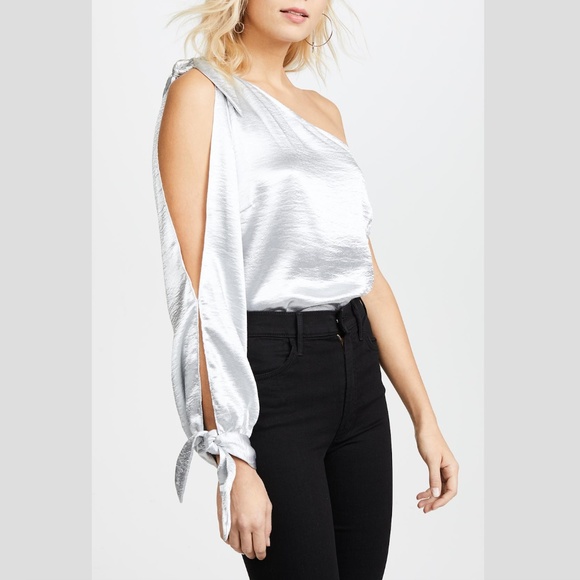 one shoulder silver top